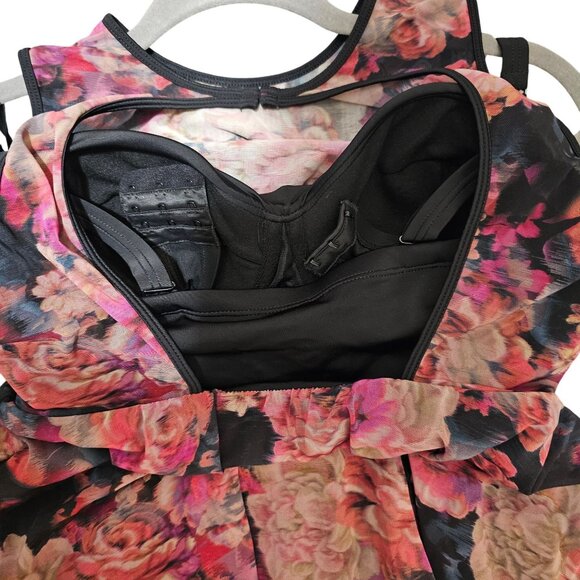 Floral Mesh Overlay One-Piece Swimsuit With Keyhole Back Pink & Black Women's Si - Picture 12 of 15